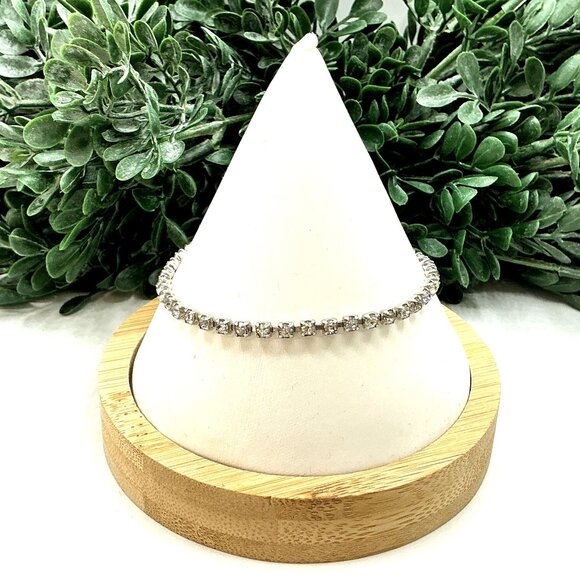 Elegant Silver with Clear Rhinestones Tennis Bracelet With Secure Clasp - Picture 7 of 8